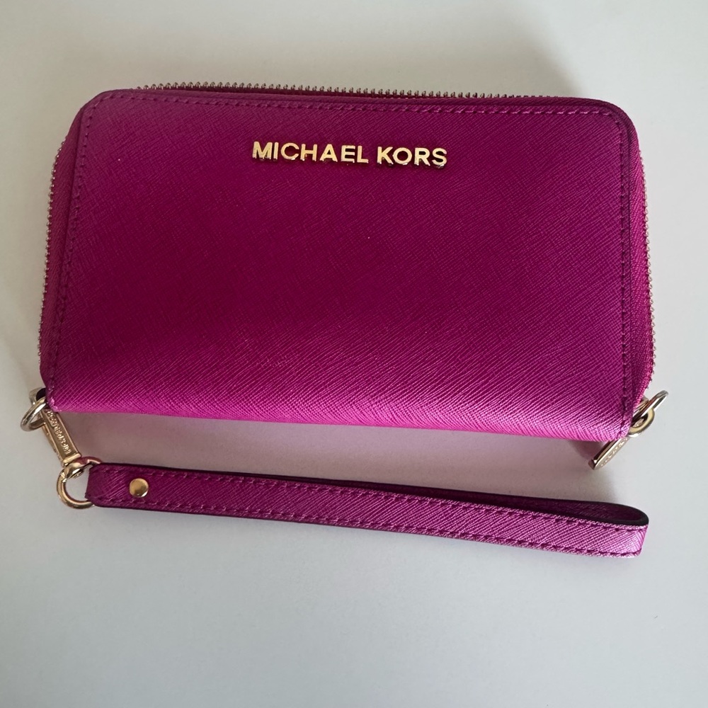 Michael Kors Pink Clutch Wristlet with Gold Accents